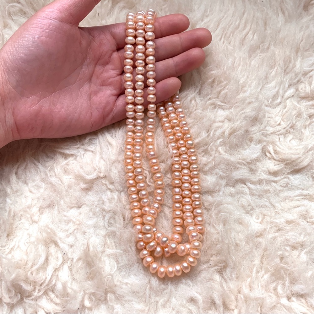 REAL peach pearl 48in long single strand necklace